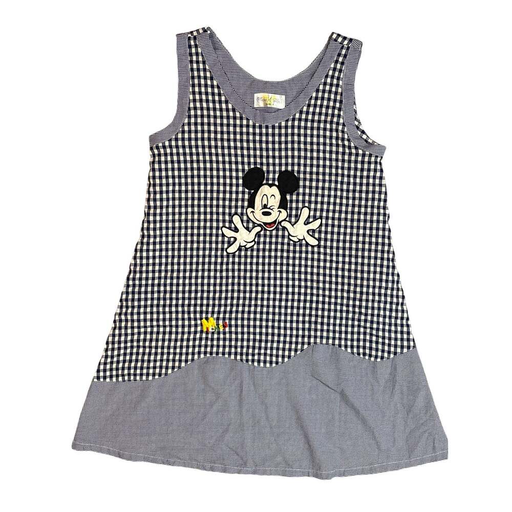 Vtg Mickey Mouse checker plaid dress embroidered patch Disney Chirpy size F